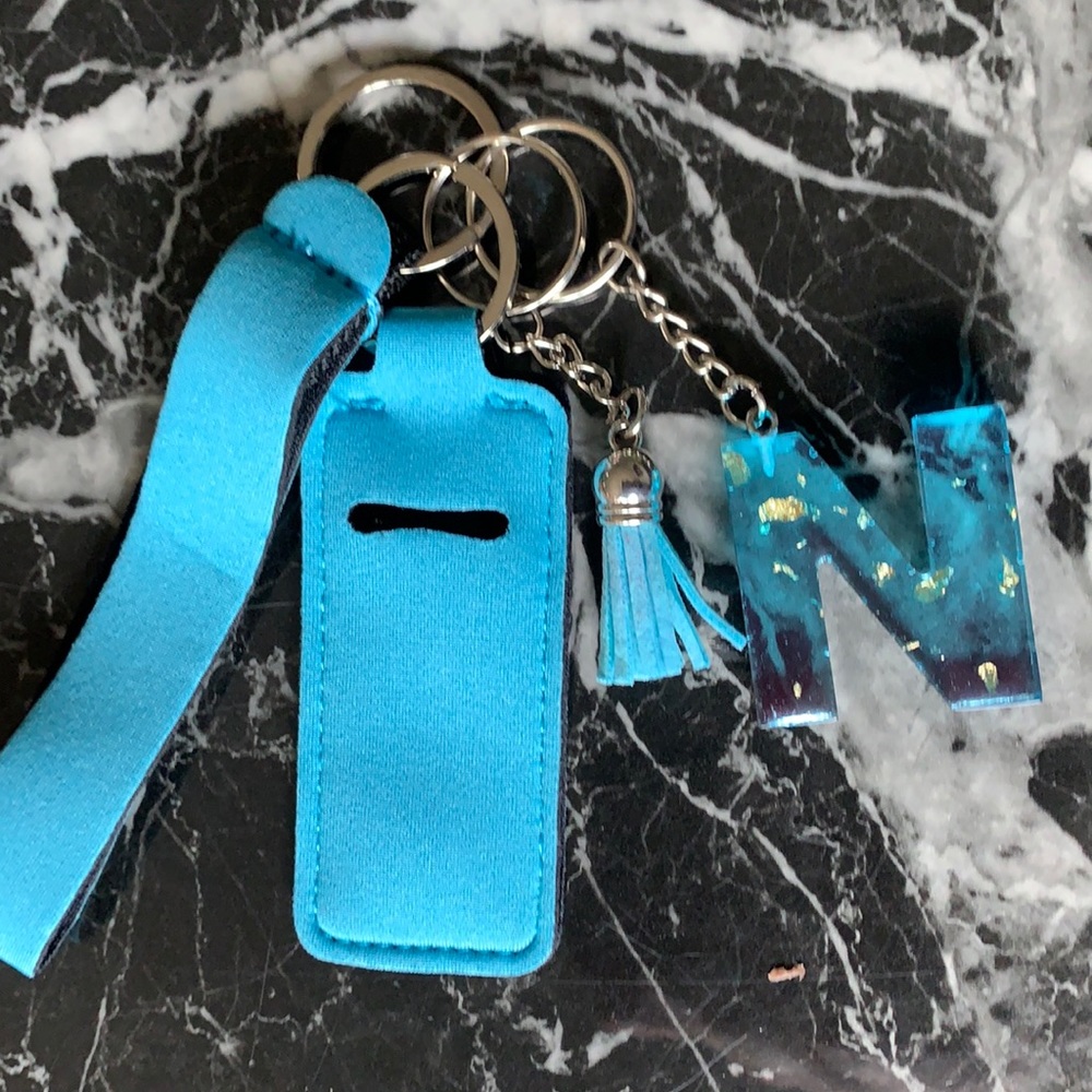 Aqua blue N initial keychain set